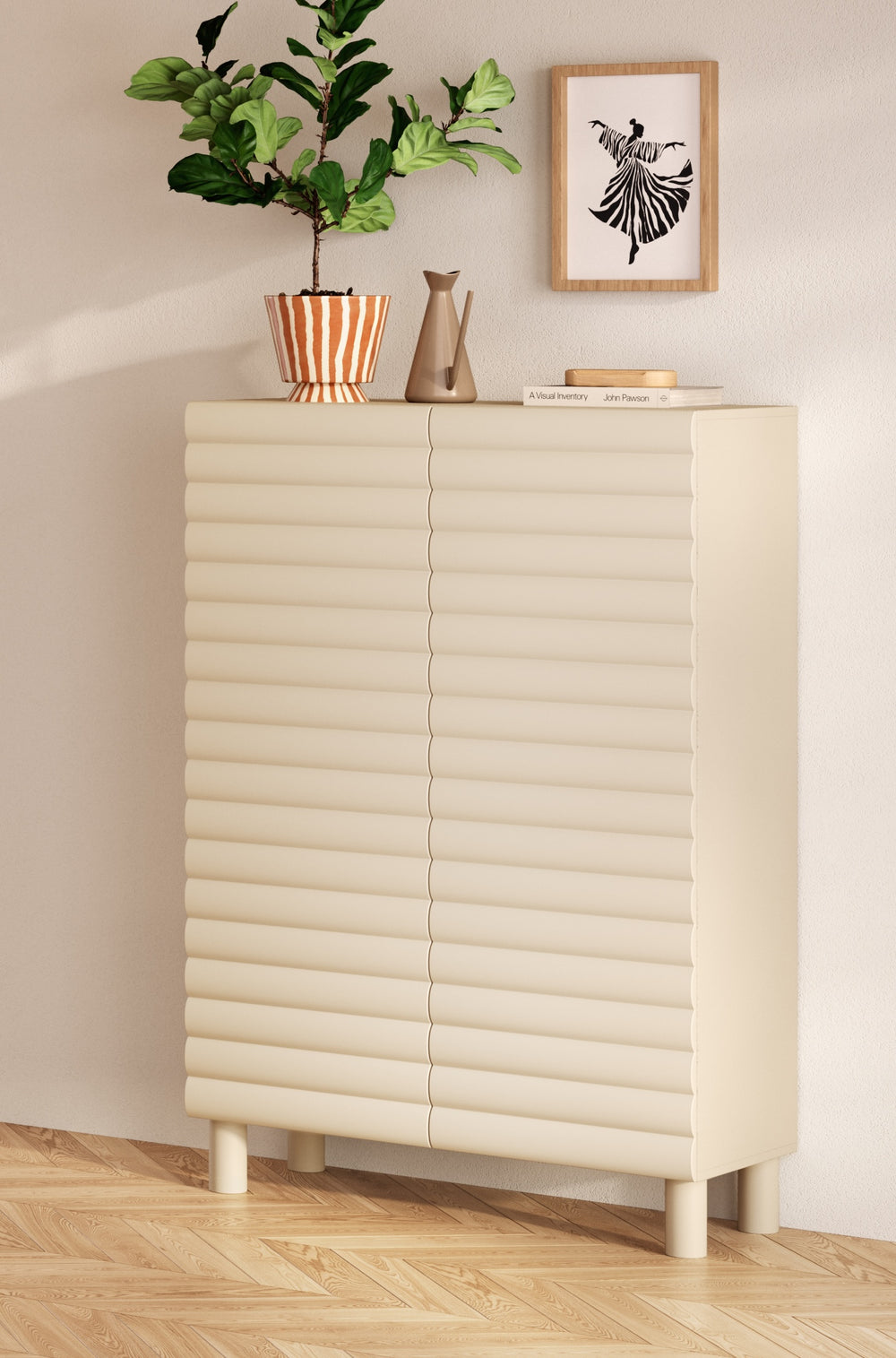 Riley 100cm 2 Door Tall Sideboard/Highboard- Cream - FurniComp