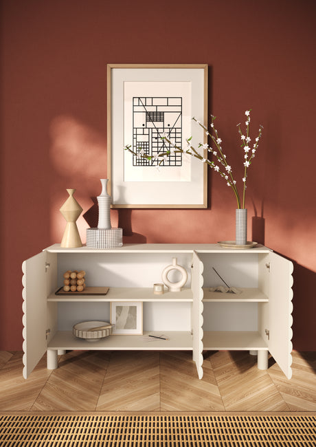 Riley 150cm 3 Door Sideboard- Cream - FurniComp