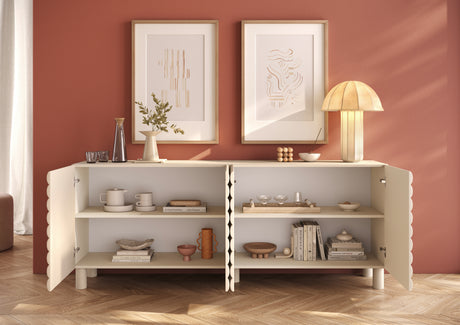 Riley 200cm 4 Door Large Sideboard- Cream - FurniComp