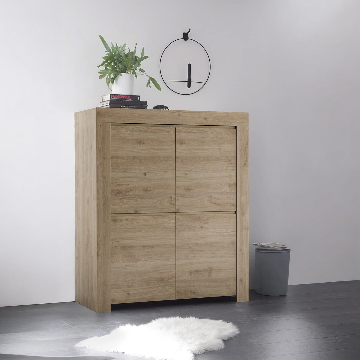 Roma 4 Door Oak Effect Tall Sideboard/Highboard - FurniComp
