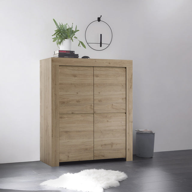 Roma 4 Door Oak Effect Tall Sideboard/Highboard - FurniComp