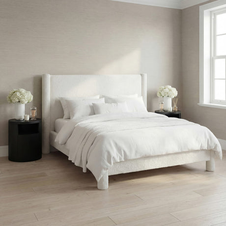 Rosa White Boucle Fabric Bed Frame - FurniComp