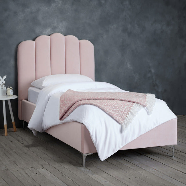 Rose Shell Pink Velvet Fabric Bed Frame - FurniComp