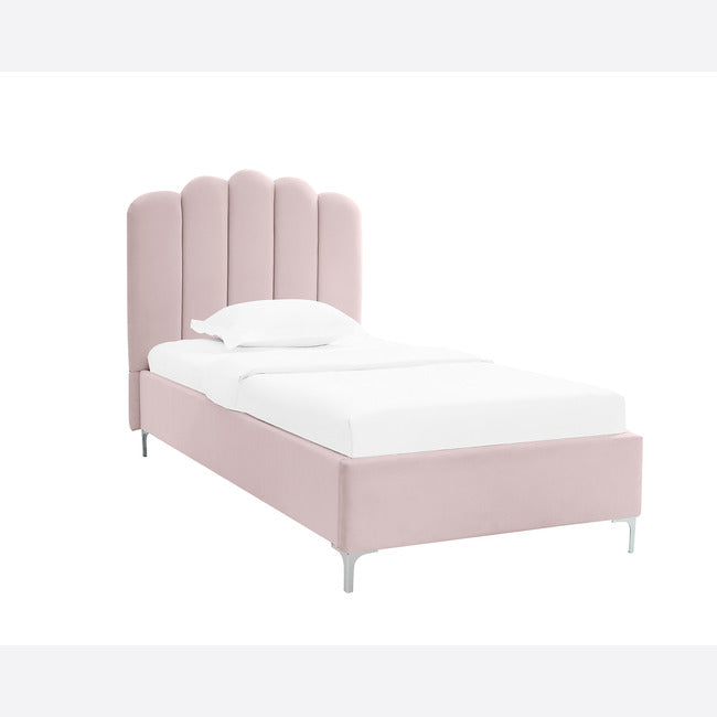 Rose Shell Pink Velvet Fabric Bed Frame - FurniComp