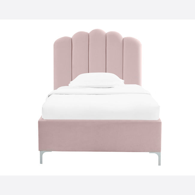 Rose Shell Pink Velvet Fabric Bed Frame - FurniComp