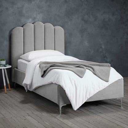 Rose Silver Velvet Fabric Bed Frame - FurniComp