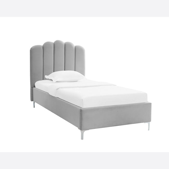 Rose Silver Velvet Fabric Bed Frame - FurniComp