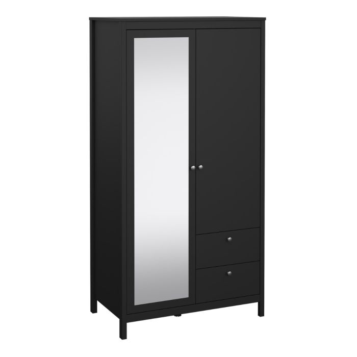 Rowan 100cm 2 Door 2 Drawer Mirrored Wardrobe-Black - FurniComp