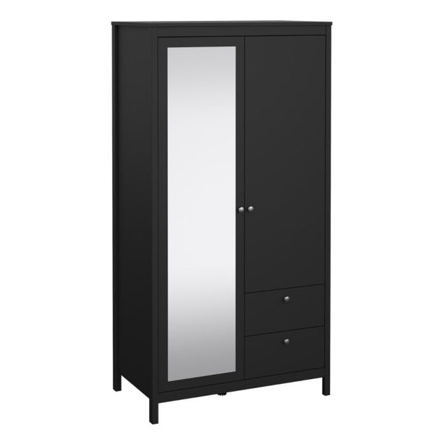 Rowan 100cm 2 Door 2 Drawer Mirrored Wardrobe-Black - FurniComp