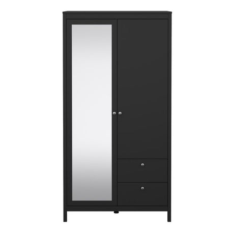 Rowan 100cm 2 Door 2 Drawer Mirrored Wardrobe-Black - FurniComp