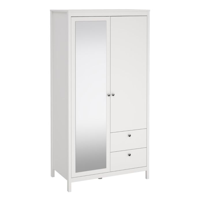 Rowan 100cm 2 Door 2 Drawer Mirrored Wardrobe-White - FurniComp