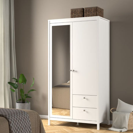 Rowan 100cm 2 Door 2 Drawer Mirrored Wardrobe-White - FurniComp