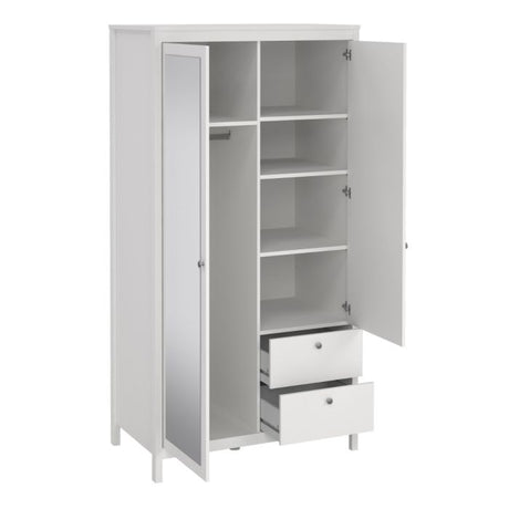 Rowan 100cm 2 Door 2 Drawer Mirrored Wardrobe-White - FurniComp