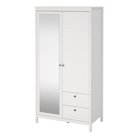 Rowan 100cm 2 Door 2 Drawer Mirrored Wardrobe-White - FurniComp