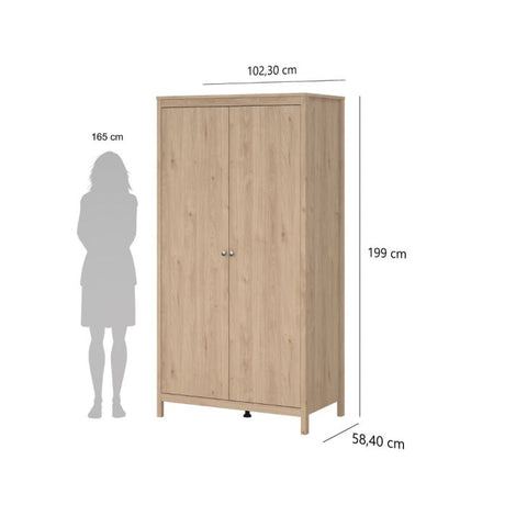 Rowan 100cm 2 Door Wardrobe-Jackson Hickory Oak - FurniComp
