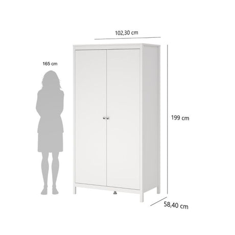 Rowan 100cm 2 Door Wardrobe-White - FurniComp