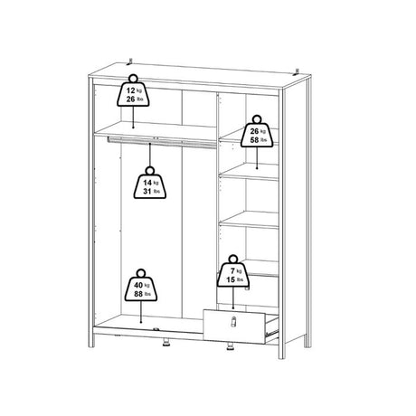 Rowan 150cm 3 Door 2 Drawer Mirrored Wardrobe-Black - FurniComp