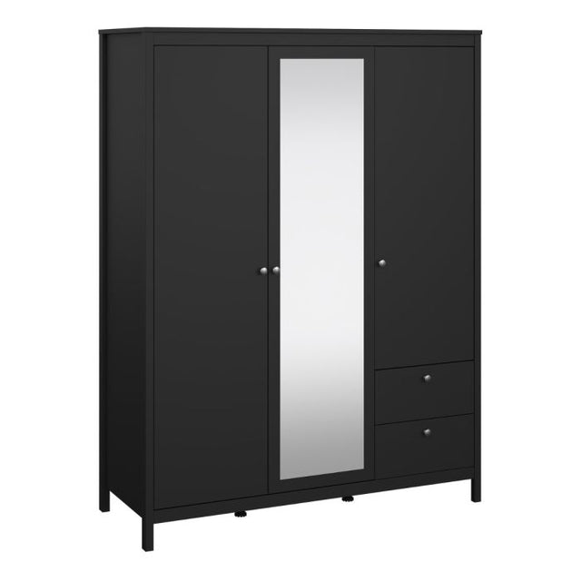 Rowan 150cm 3 Door 2 Drawer Mirrored Wardrobe-Black - FurniComp