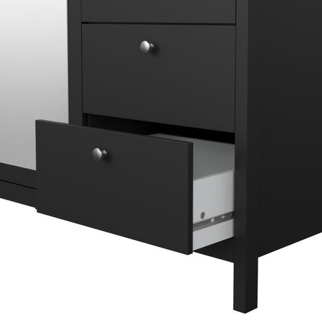 Rowan 150cm 3 Door 2 Drawer Mirrored Wardrobe-Black - FurniComp
