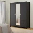 Rowan 150cm 3 Door 2 Drawer Mirrored Wardrobe-Black - FurniComp