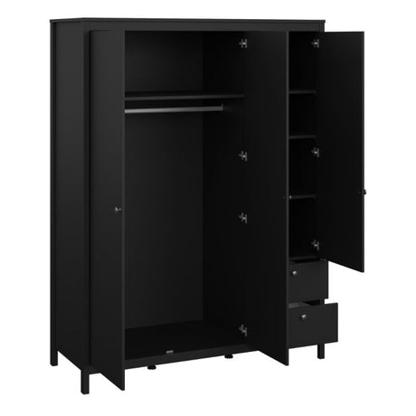 Rowan 150cm 3 Door 2 Drawer Mirrored Wardrobe-Black - FurniComp