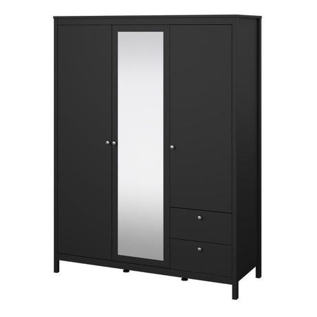 Rowan 150cm 3 Door 2 Drawer Mirrored Wardrobe-Black - FurniComp