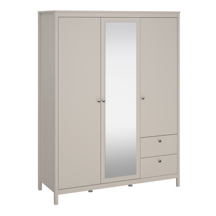 Rowan 150cm 3 Door 2 Drawer Mirrored Wardrobe-Cashmere - FurniComp