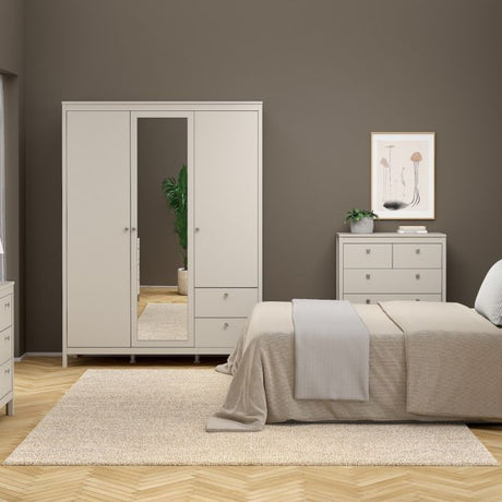 Rowan 150cm 3 Door 2 Drawer Mirrored Wardrobe-Cashmere - FurniComp