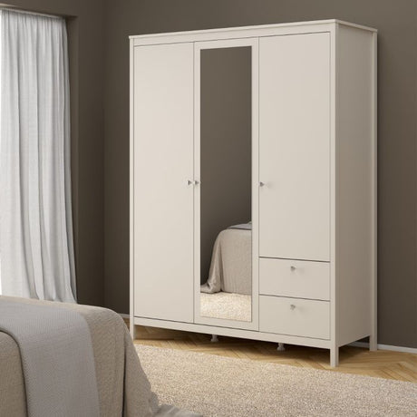 Rowan 150cm 3 Door 2 Drawer Mirrored Wardrobe-Cashmere - FurniComp
