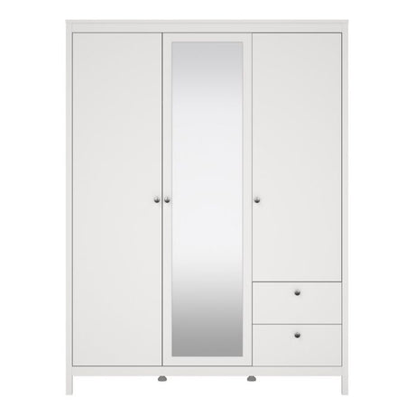 Rowan 150cm 3 Door 2 Drawer Mirrored Wardrobe-White - FurniComp