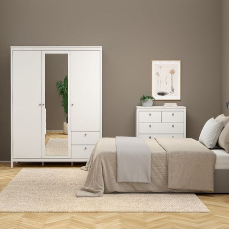 Rowan 150cm 3 Door 2 Drawer Mirrored Wardrobe-White - FurniComp