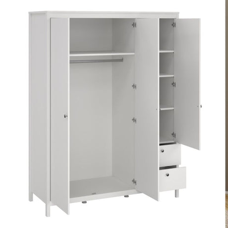 Rowan 150cm 3 Door 2 Drawer Mirrored Wardrobe-White - FurniComp