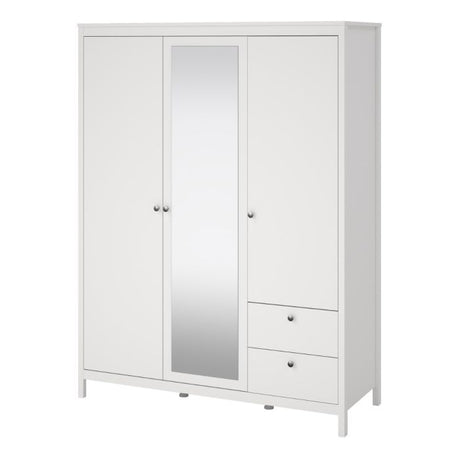 Rowan 150cm 3 Door 2 Drawer Mirrored Wardrobe-White - FurniComp