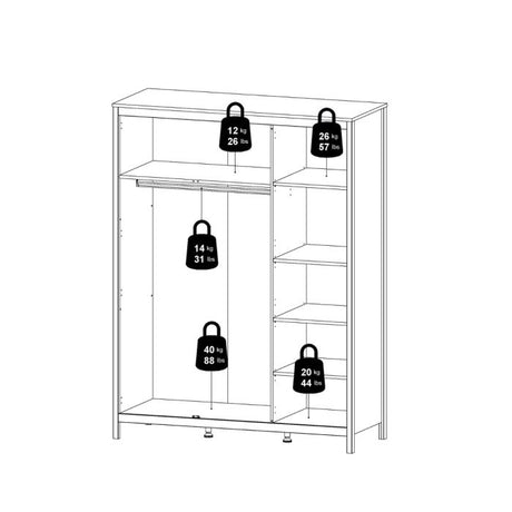 Rowan 150cm 3 Door Wardrobe-Black - FurniComp