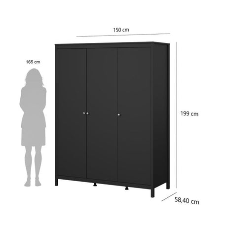 Rowan 150cm 3 Door Wardrobe-Black - FurniComp