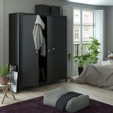 Rowan 150cm 3 Door Wardrobe-Black - FurniComp