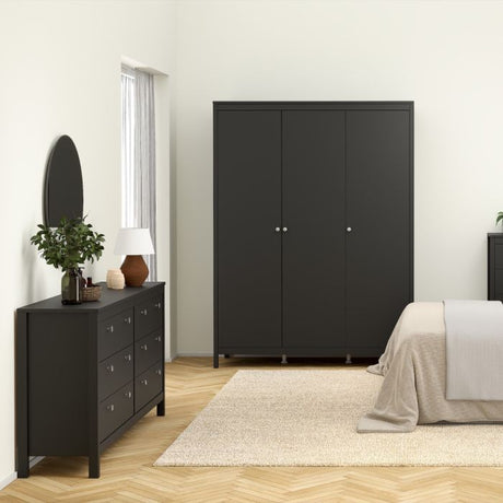 Rowan 150cm 3 Door Wardrobe-Black - FurniComp