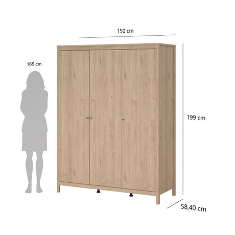 Rowan 150cm 3 Door Wardrobe-Jackson Hickory Oak - FurniComp