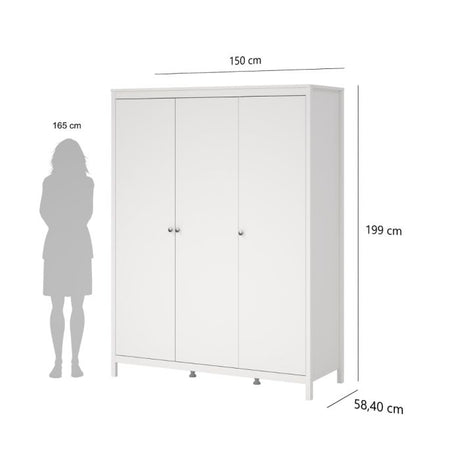 Rowan 150cm 3 Door Wardrobe-White - FurniComp
