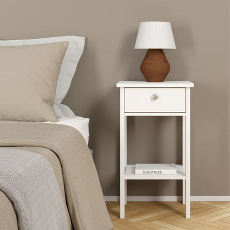 Rowan 1 Drawer Bedside Table-White - FurniComp