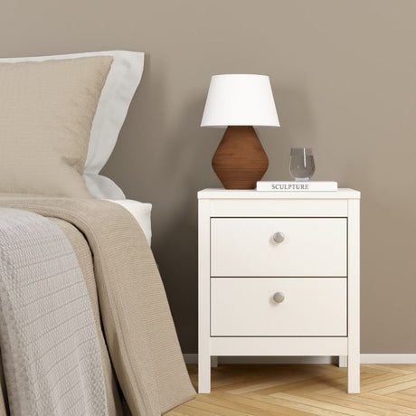 Rowan 2 Drawer Bedside Table-White - FurniComp