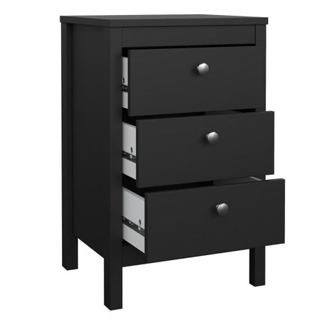 Rowan 3 Drawer Bedside Table-Black - FurniComp