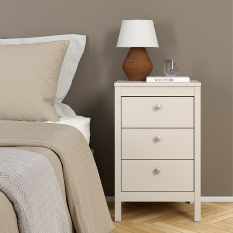 Rowan 3 Drawer Bedside Table-Cashmere - FurniComp