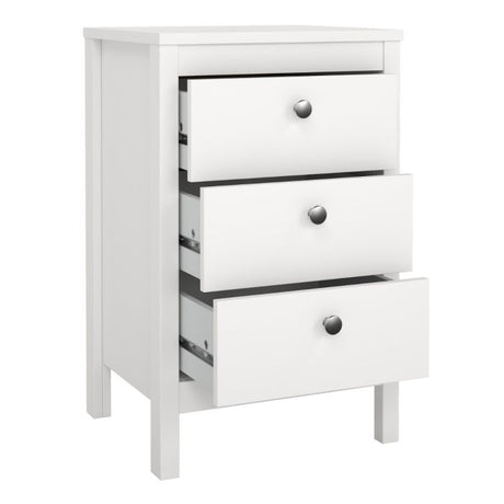 Rowan 3 Drawer Bedside Table-White - FurniComp