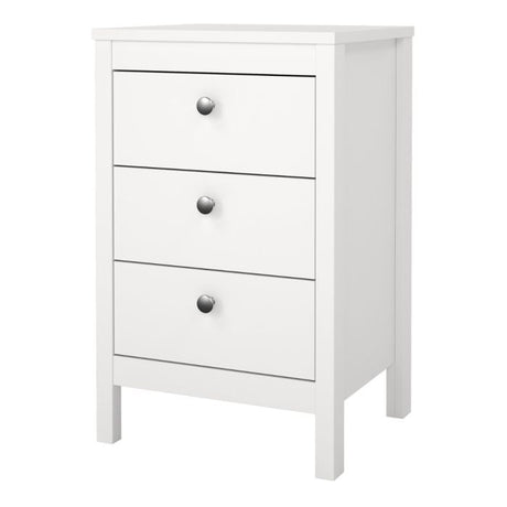 Rowan 3 Drawer Bedside Table-White - FurniComp