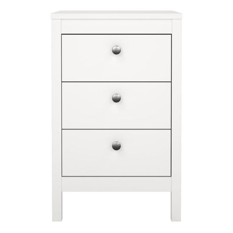 Rowan 3 Drawer Bedside Table-White - FurniComp
