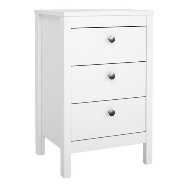 Rowan 3 Drawer Bedside Table-White - FurniComp