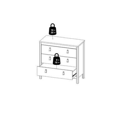 Rowan 80cm 3 Drawer Chest of Drawers - Black - FurniComp