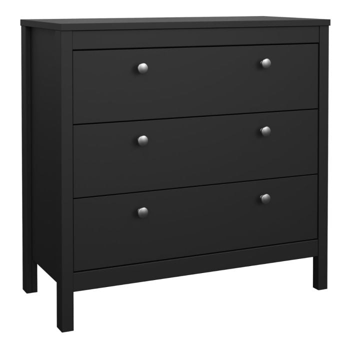 Rowan 80cm 3 Drawer Chest of Drawers - Black - FurniComp