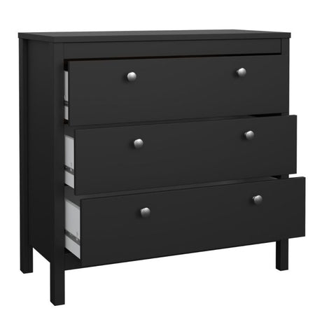 Rowan 80cm 3 Drawer Chest of Drawers - Black - FurniComp